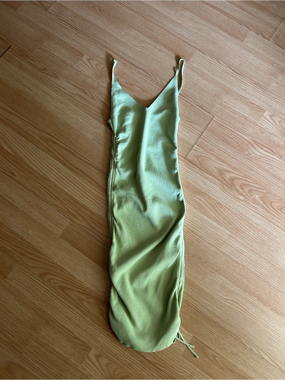 Princess Polly Lime Green Ruched Ribbed Knit Midi Dress M/L